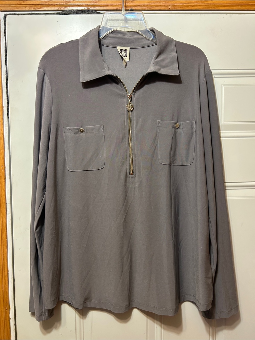 Anne Klein Long-Sleeve Half-Zip Shirt - Gray XL